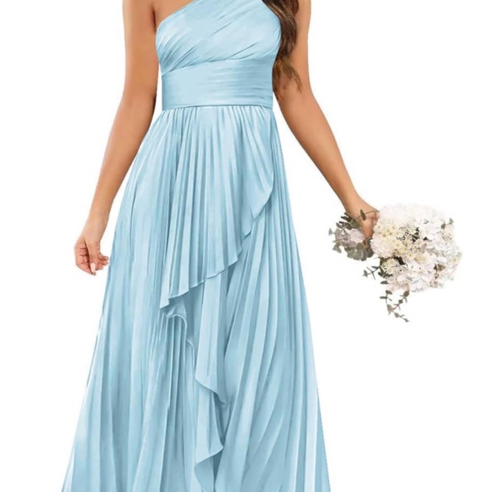Elegant Light Blue One-Shoulder Dress